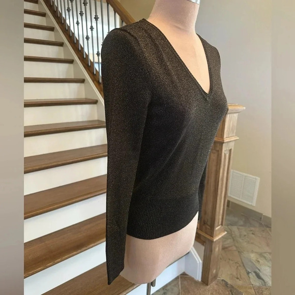 Neiman Marcus Exclusive Brown Metallic Lurex V-Neck Long Sleeve Sweater Size XS - Picture 4 of 7